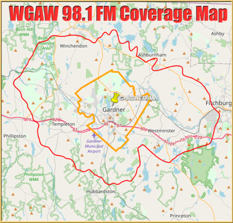 WGAW 98.1 FM Coverage Map