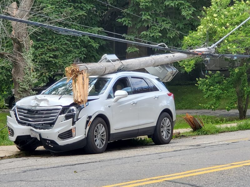 WGAW1340.com - GARDNER, MA July 30, 2021 - A car hit a utility pole on Elm Street in Gardner, Massachusetts on Friday just before 3 PM. National Grid shut off power along the utility lines so emergency service personnel could extract driver, who was shaken but suffered only minor injuries. 