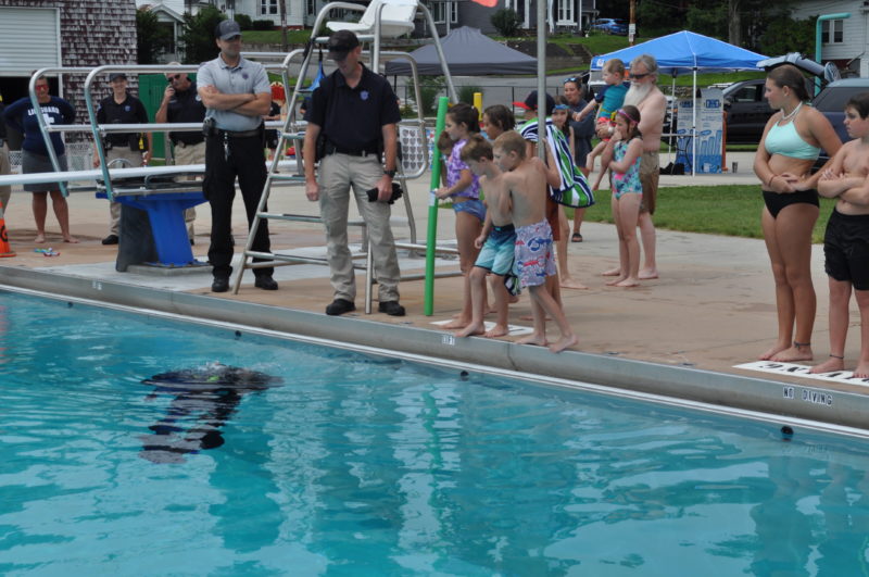 Gardner, MA - WGAW1340.com - August 3, 2021 - “Pool Party with the Police.” The Massachusetts State Police Underwater Recovery Unit demonstrated its practices and techniques during a Water Safety Day at the Greenwood Outdoor Pool, Gardner, MA hosted by the Gardner, MA Police Dept.